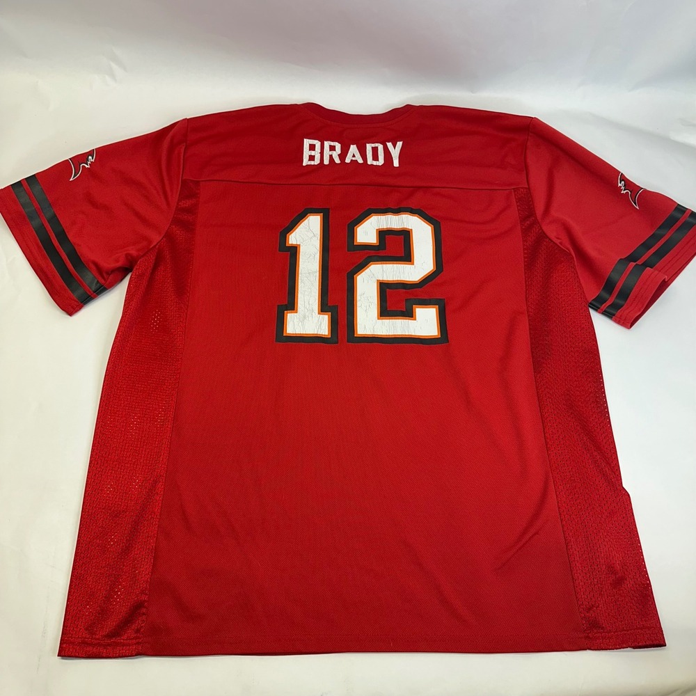 NFL Team Apparel Tampa Bay Buccaneers Tom Brady 12 Jersey Mens 2XL Red Mesh